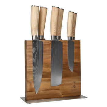 Shinrai Knives - Akari Damascus Print 6-delige Messenset + Messenblok Cito Dubbelzijdig Messenset met blok Shinrai Knives 
