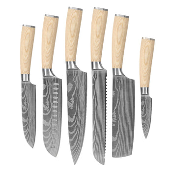 Shinrai Knives - Akari Damascus Print 6-delige messenset Messenset Shinrai Knives 
