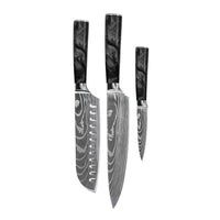 Couteaux Shinrai - Coffret de 3 couteaux en époxy onyx à motif damassé - Couteau de chef + Santoku + Couteau d'office