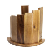 Couteaux Shinrai - Coffret de 9 couteaux en résine époxy onyx à motif damassé + bloc magnétique ; Couteaux Scalae - Coffret de couteaux en bois d'acacia avec bloc ; Couteaux Shinrai