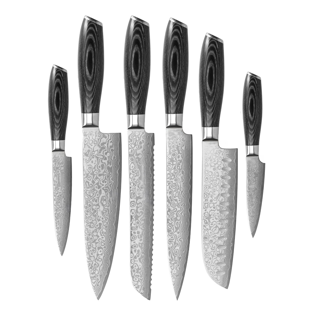 Messerset aus m Pakkaholz – 6-teilig – Classic Damask Black – Kookgigant