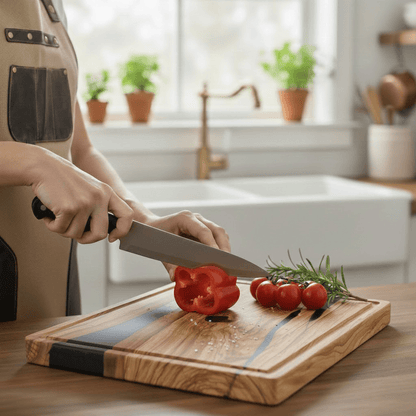 Shinrai Knives - Epoxy Onyx Snijplank Olijfhout - 40 x 30 x 3 cm Houten snijplank Shinrai Knives 