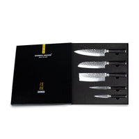 Shinrai Knives - Hammered Damast BR 5-delige Messenset + Magnetisch Messenblok Scalae - Acacia Messenset met blok Shinrai Knives 