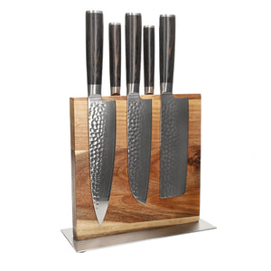 Shinrai Knives - Hammered Damast BR 5-delige Messenset + Messenblok Cito dubbelzijdig Messenset met blok Shinrai Knives 