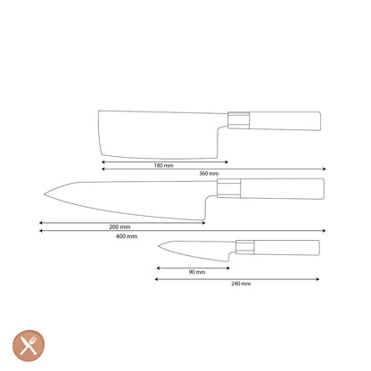Shinrai Knives - Kurayami 3-delige Damascus Messenset - Koksmes + Nakiri + Schilmes Messenset Shinrai Knives 